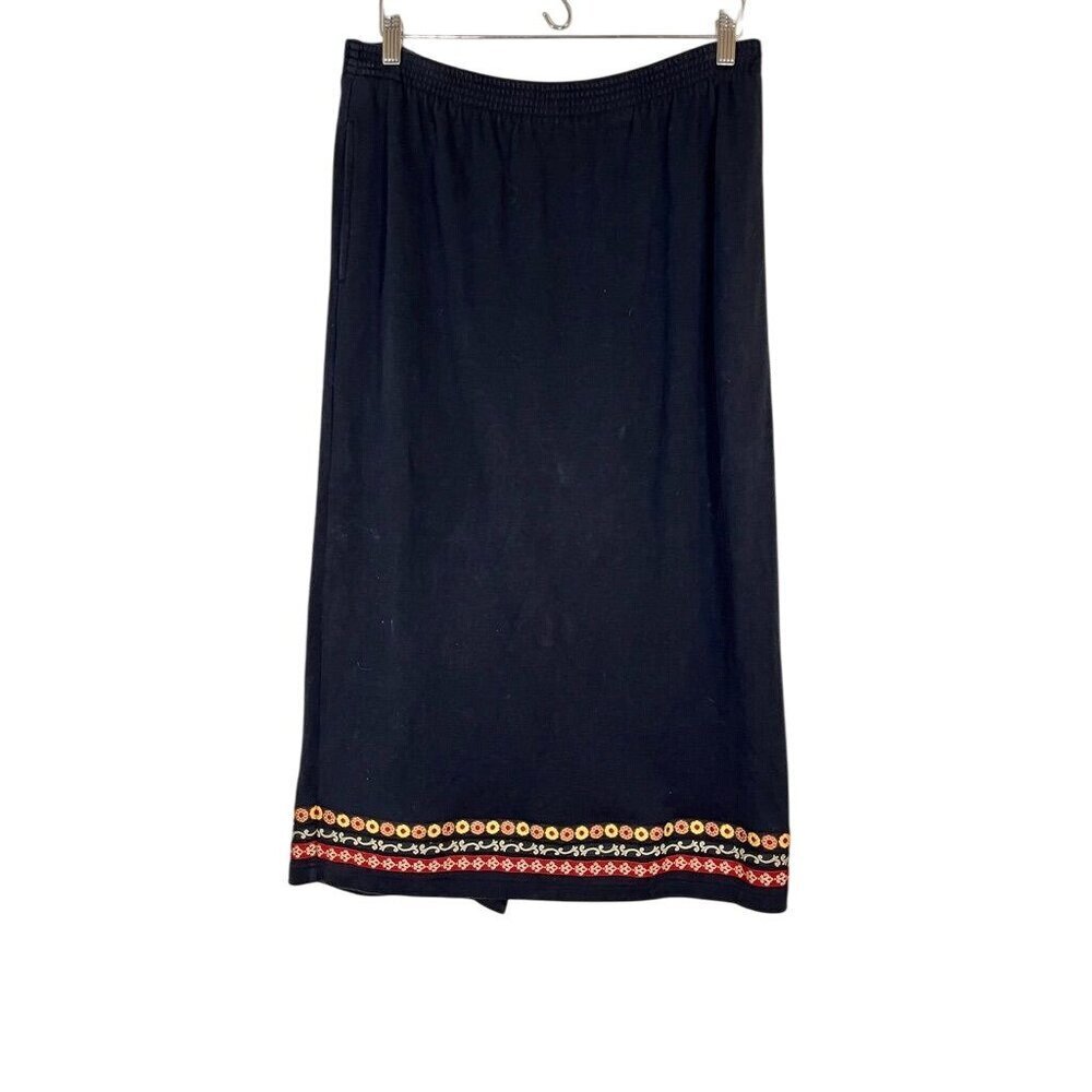 Retro Floral Knit Skirt Black PM Long Boho Western Indie Folk Hippie Neutral 80s
